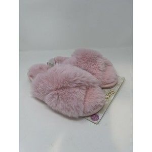 FloraWomen's Soft & Comfortable Faux Fur Crossband Slipper Size Small 5-6 Pink